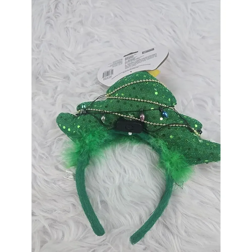 Christmas Tree Headband, LED Light Up Flashing Holiday Christmas Lights